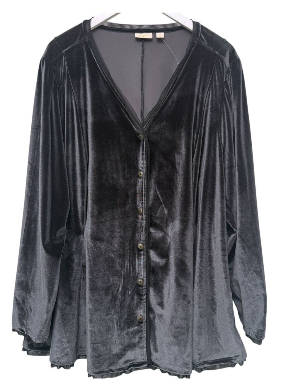 LOGO Lori Goldstein Velvet Tunic Top Plus Size 3X Black Pockets FitFlare Stretch
